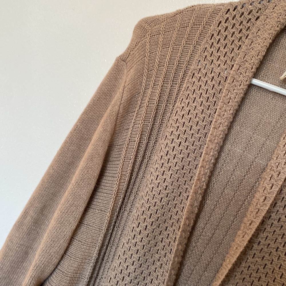 NY Collection camel cotton blend open mixed chunky knit cardigan sweater… - Picture 4 of 10